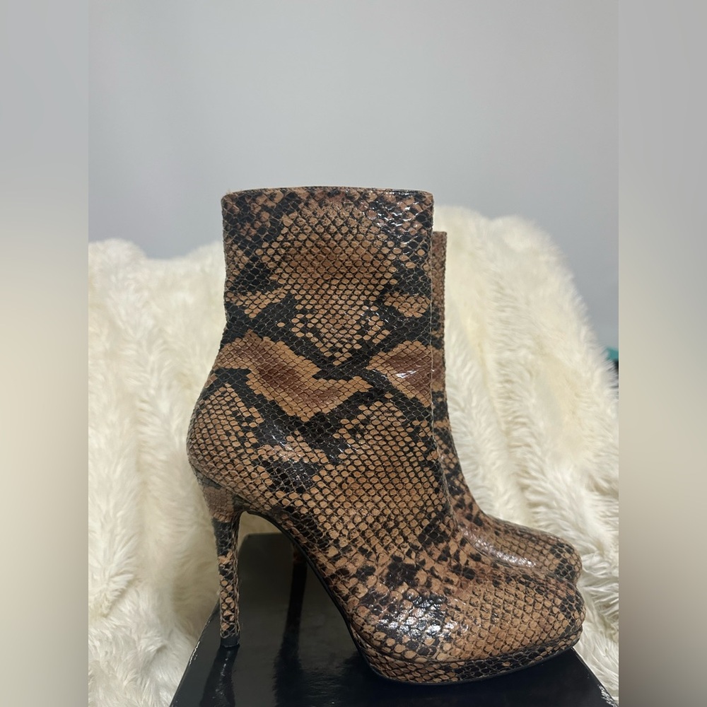 New Stuart Weitzman Snakeskin Heeled Boots - Brown and Black